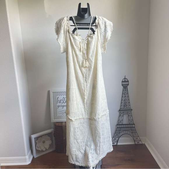 Red Carter Amalia Embroidered Ivory Midi Dress Sz L - Picture 2 of 13